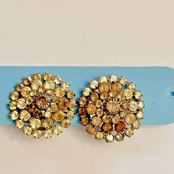 Vintage Jeff Lieb Round Rhinestone Clip-On Earrings – Darkened Stones - Picture 5 of 6